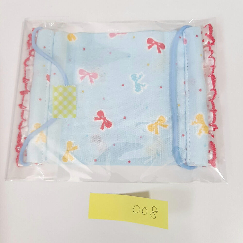 洗える繰り返し使える！かわいい子供用レースマスク1枚ダブルガーゼで綿100%/ハンドメイド作家「おんぷ♪」さん作いちご柄リボン柄nodhc（福岡在庫）
