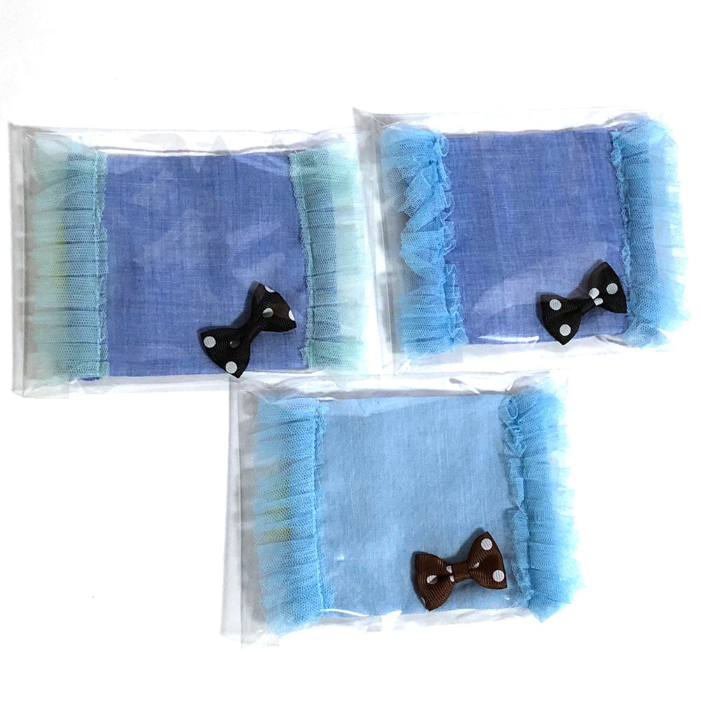 洗える繰り返し使える！かわいい子供用表裏共にダブルガーゼマスク1枚綿100%/ハンドメイド作家「おんぷ♪」さん作ブルー青リボンレースnodhc（福岡在庫）