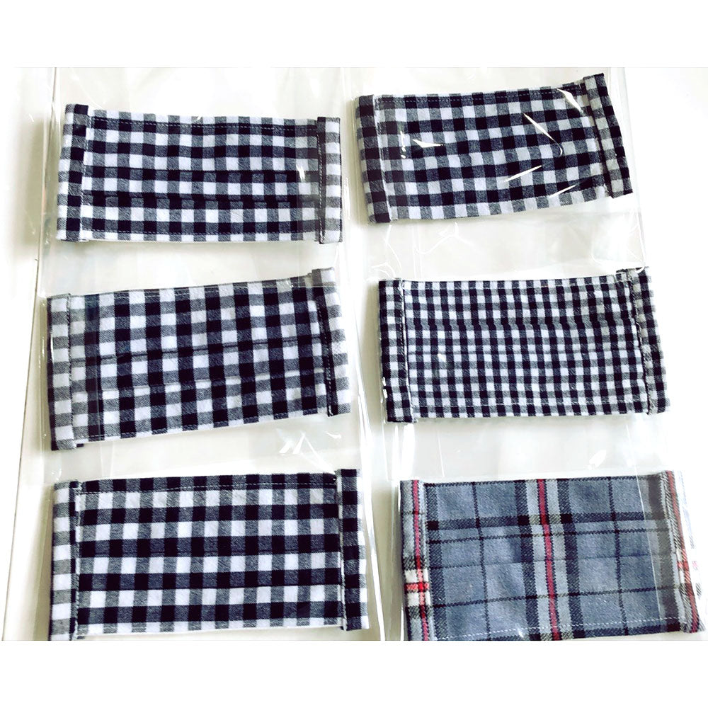 洗える繰り返し使える！大人用チェック柄ポケット付きプリーツマスク表インド綿裏地綿100%/ハンドメイド作家「porte-bonheur【ポルト-ボヌール】」さん作nodhc（福岡在庫）