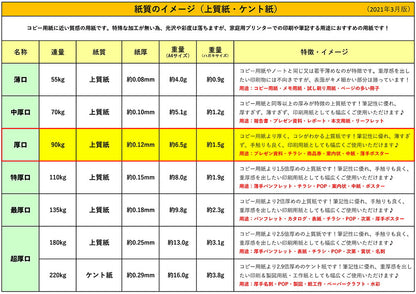 ★ふじさん企画「厚口」両面無地コピー用紙A4（210×297mm）100枚/日本製厚紙上質紙90kg白色度85%紙厚0.12mmA4-100-J90（福岡在庫）豆娘
