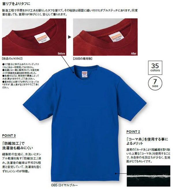 半袖Tシャツ 6．2オンスＴシャツ XS〜XLサイズ 35カラー ユナイテッドアスレ5942-01 UnitedAthle 【メール便で送料無料】