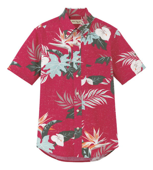 ボタンダウン アロハシャツ 半袖シャツ 花全柄 男女兼用 3カラー SS〜4Lサイズ LIFEMAX  FB4518U 送料無料