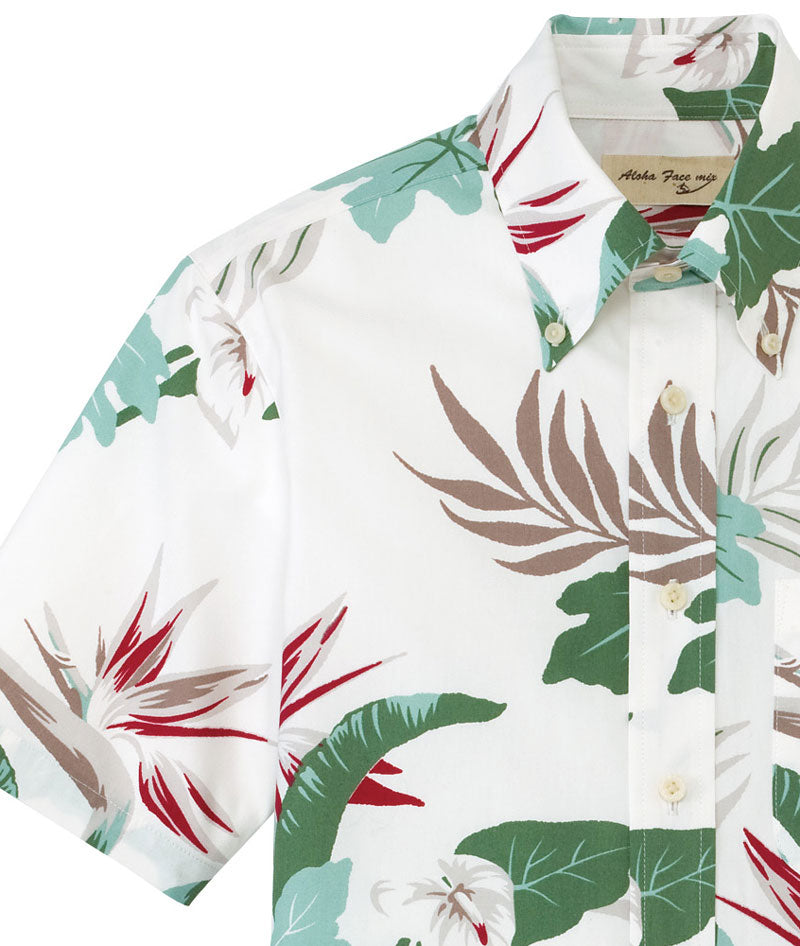 ボタンダウン アロハシャツ 半袖シャツ 花全柄 男女兼用 3カラー SS〜4Lサイズ LIFEMAX  FB4518U 送料無料