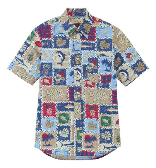 ボタンダウン アロハシャツ 半袖シャツ キルト柄 男女兼用 1カラー SS〜4Lサイズ LIFEMAX  FB4519U 送料無料