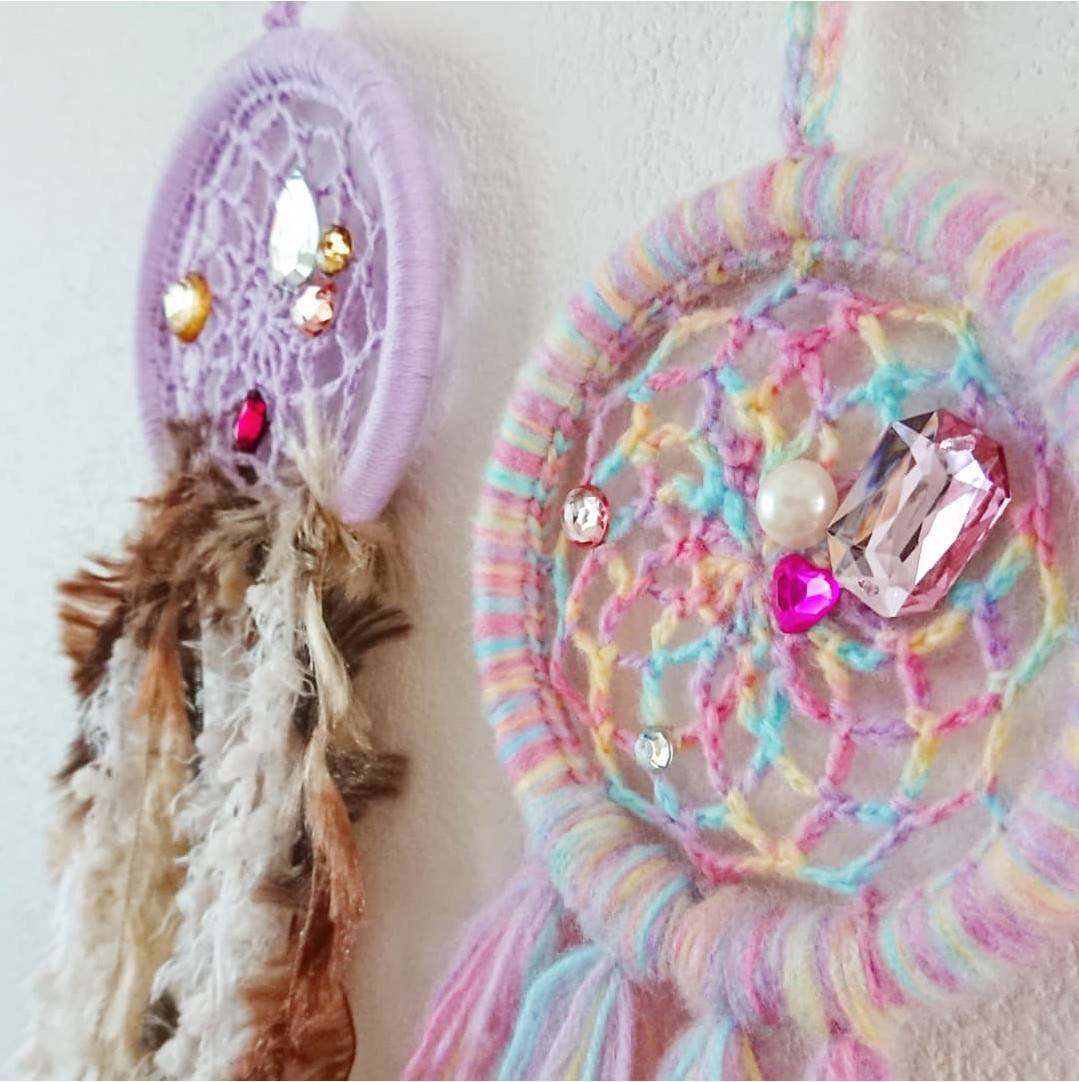 インスタグラムmiaiaiガーリードリームキャッチャー(中)福岡在庫（インテリア・お守り・ナチュラル・ポップ・手編み・ハンドメイド・キッズ・レース）